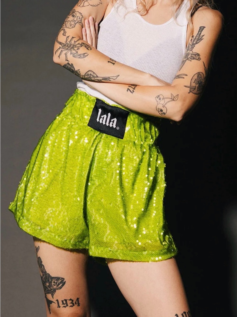 LALA ORIGINAL See You in Space Sequin Boxer Shorts in Green